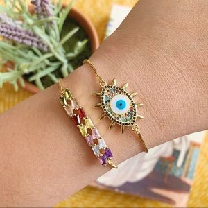 2pcs Evil Eye 18k Gold Plated Adjustable Bracelet